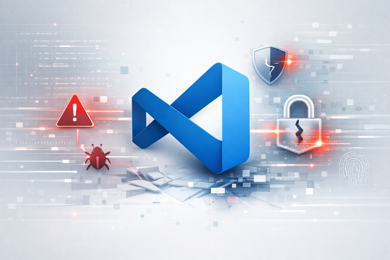 Imagem gerada por inteligência artificial simulando as vulnerabilidades no VS Code.