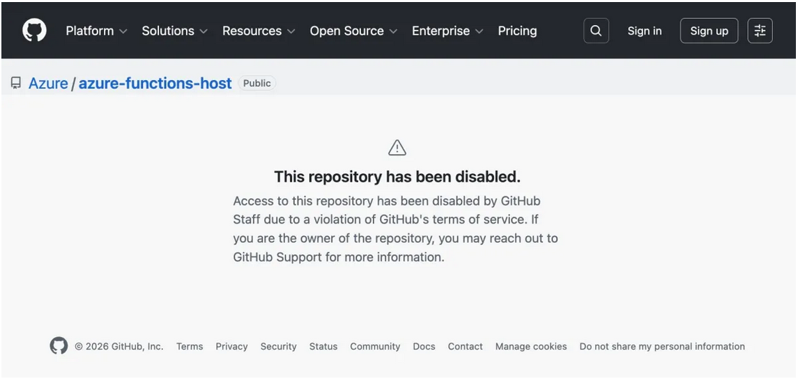 Captura de tela mostrando um repositório do github desativado.