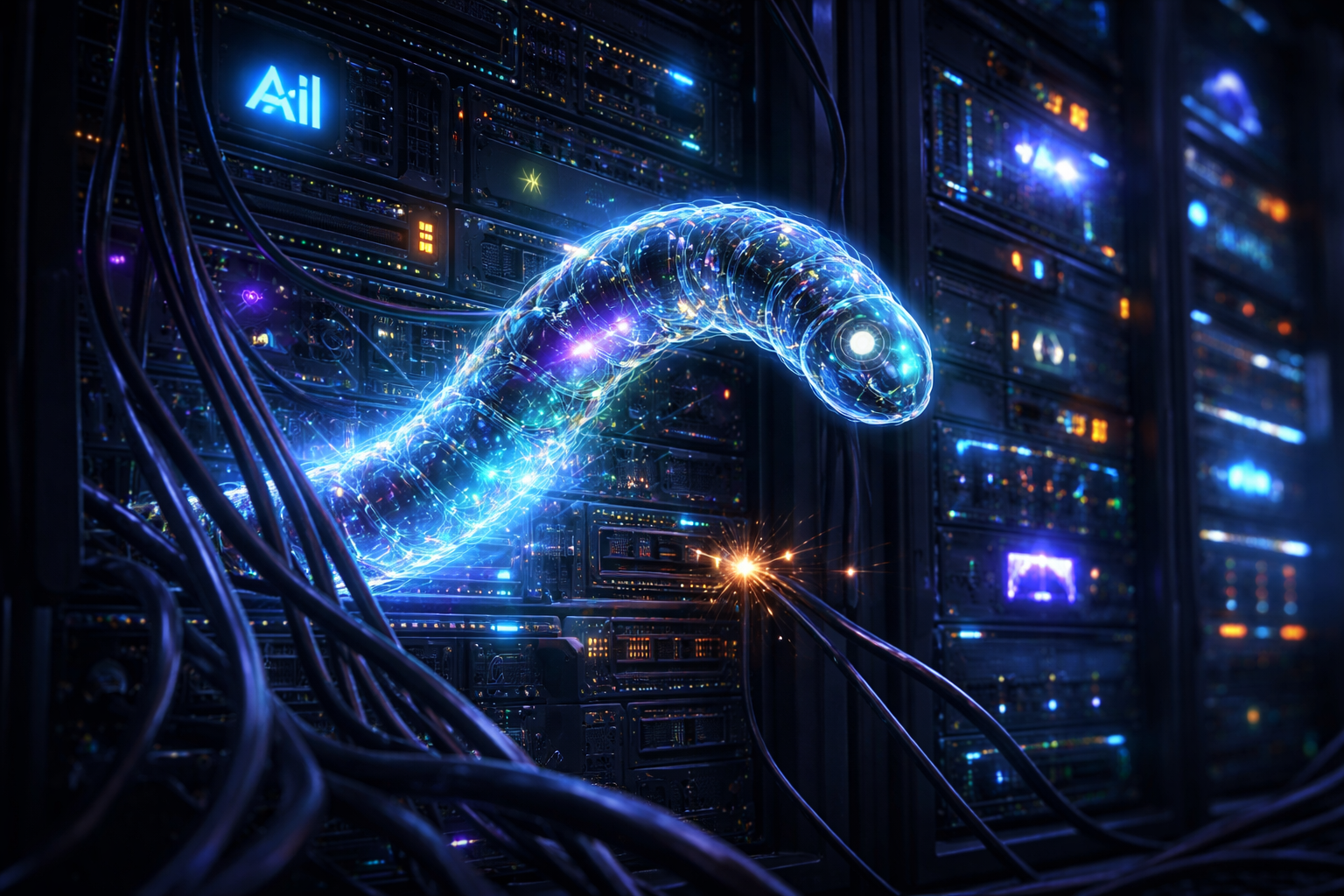 Imagem gerada por inteligência artificial simulando a ação do GlassWorm 