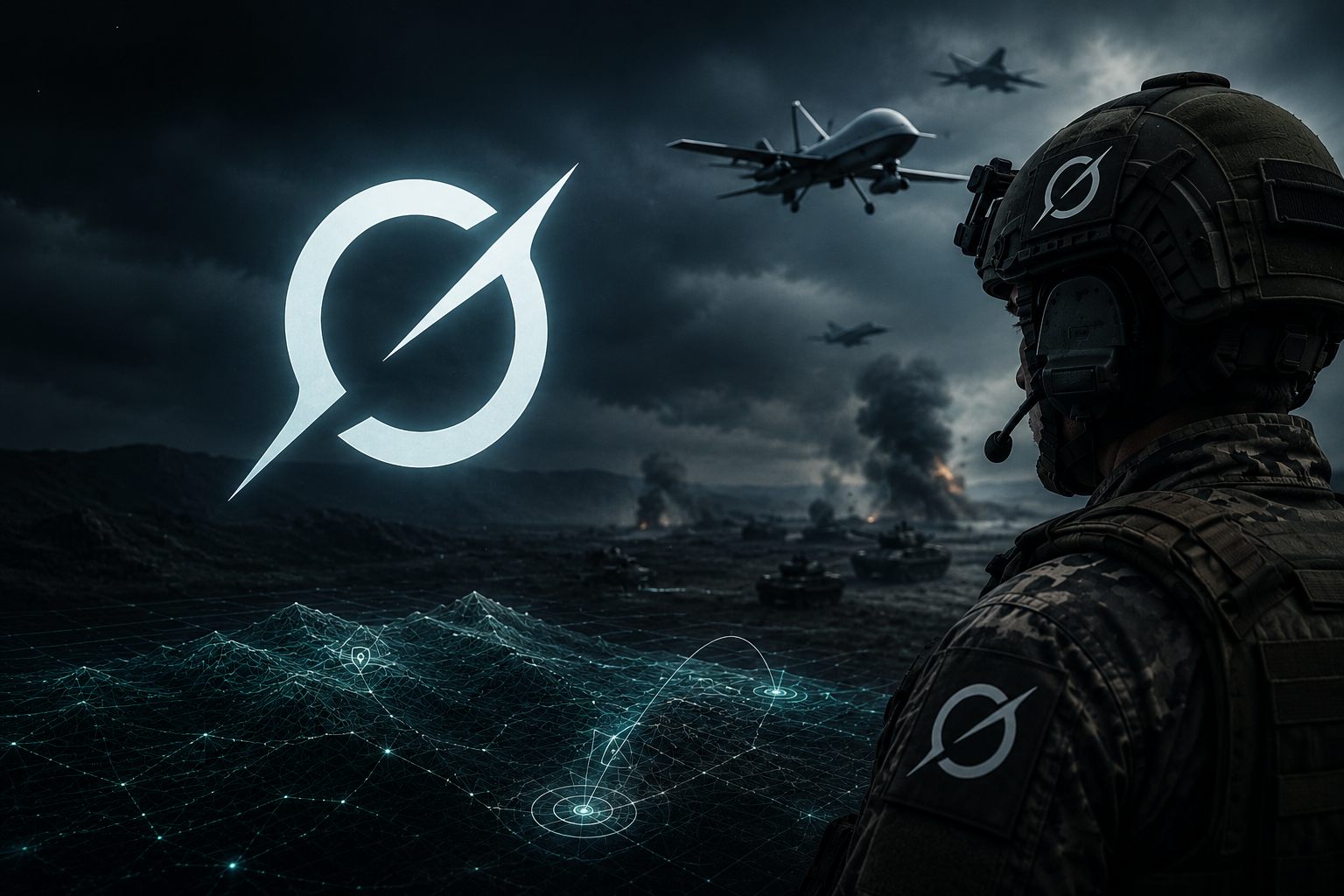 Ilustração representando o Grok, inteligência artificial da xAI, aplicado a operações militares com drones, monitoramento estratégico e tecnologia de defesa.