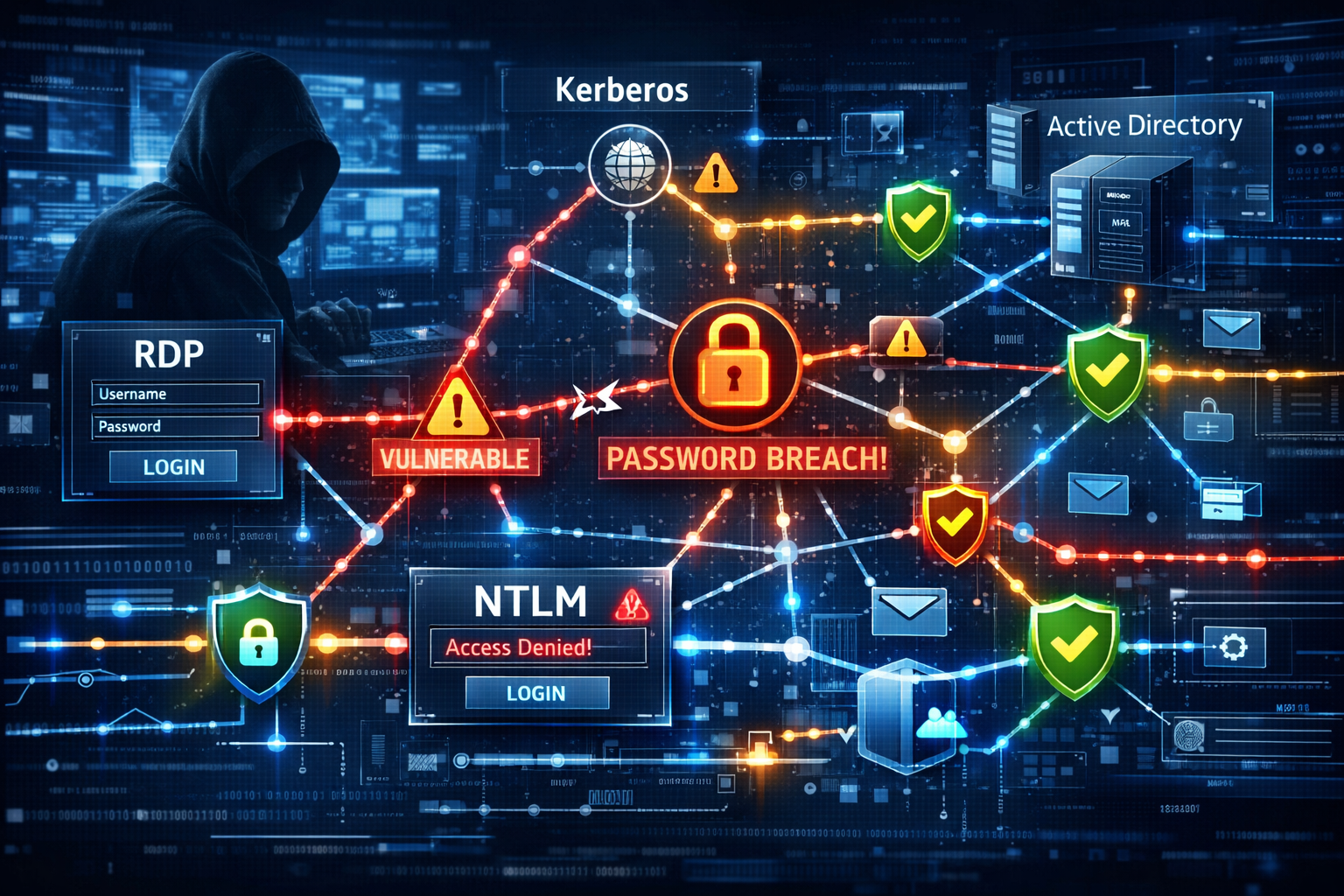 Imagem gerada por inteligência artificial simulando o ambiente das vulnerabilidades MFA liagadas ao Windows.