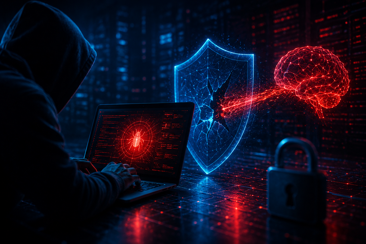 Imagem gerada por inteligência artificial simulando a exploração hacker.