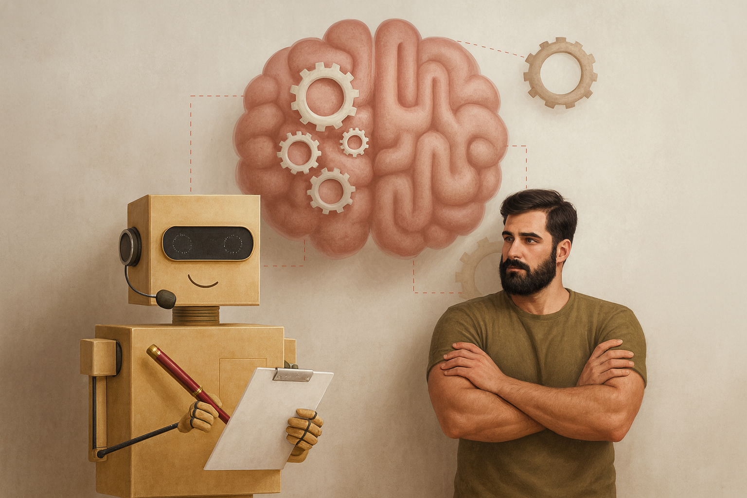 Representação de um humano trabalhando em conjunto com a inteligência artificial.