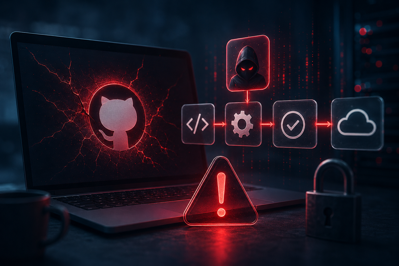 Imagem gerada por inteligência artificial representando a vulnerabilidade no GitHub.
