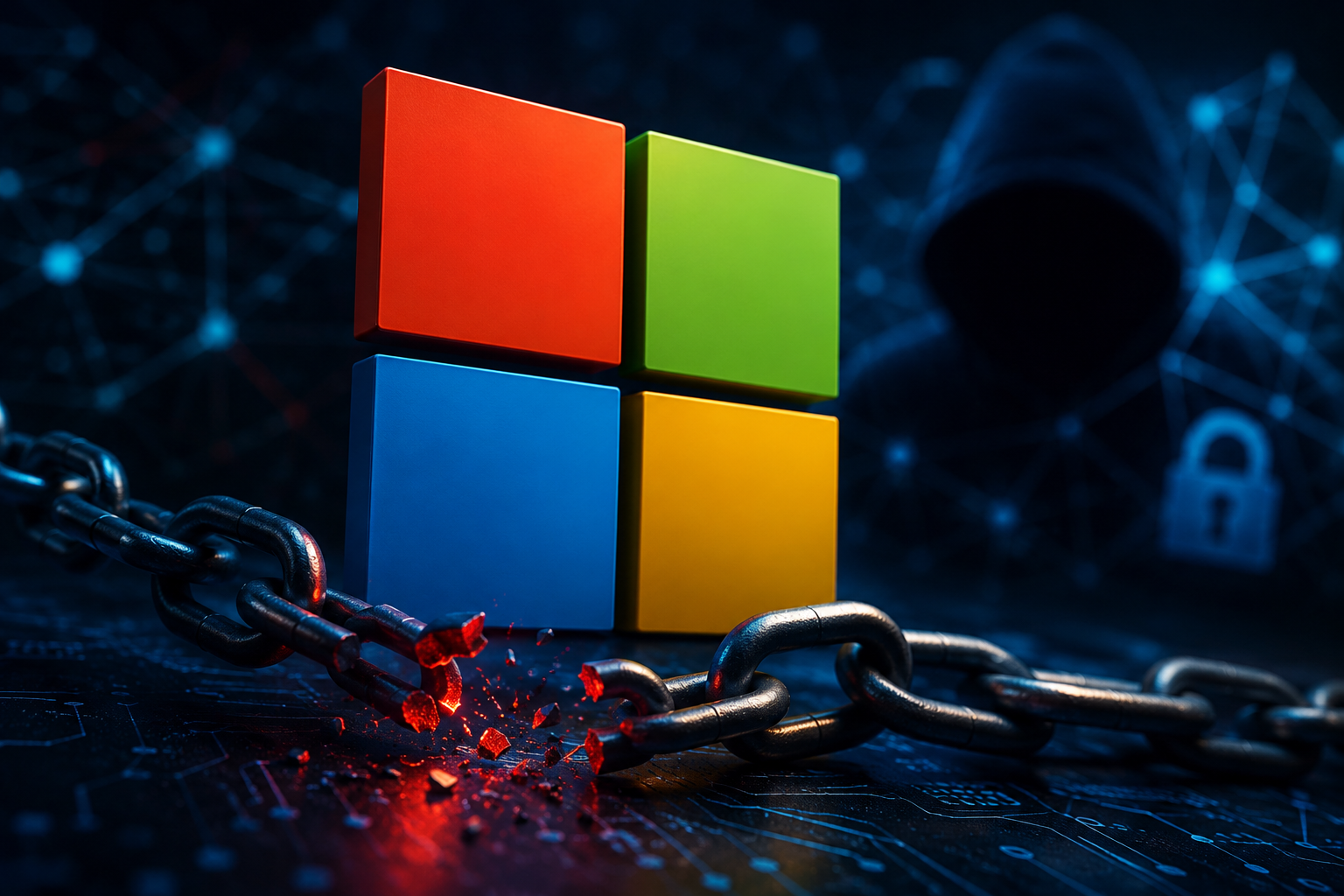 Ilustração do ataque de supply chain que afetou repositórios open source da Microsoft
